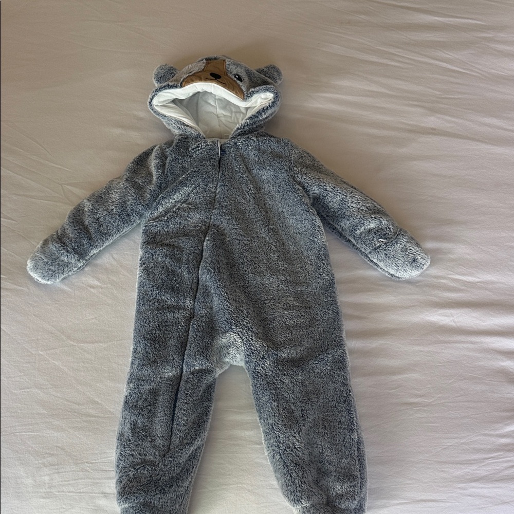 Koala Kids Grey Plush Bear Hooded One-Piece Footie